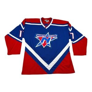 North Stars Jersey Mens Medium Blue Red Hockey Mesh Number 17 V-Neck Okay Sport